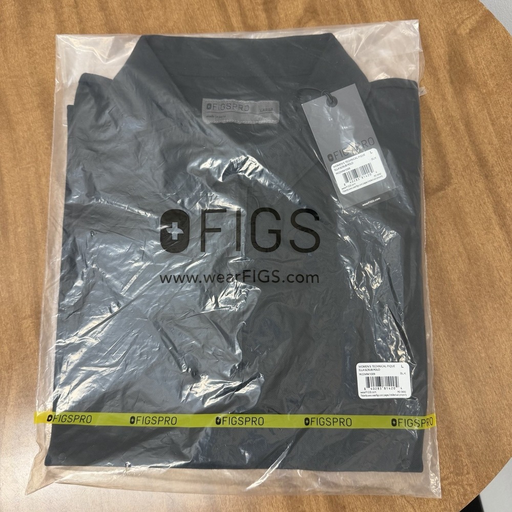 Figs Pro Technical Pique Ella Scrub Polo Womens Large Black medical nursing